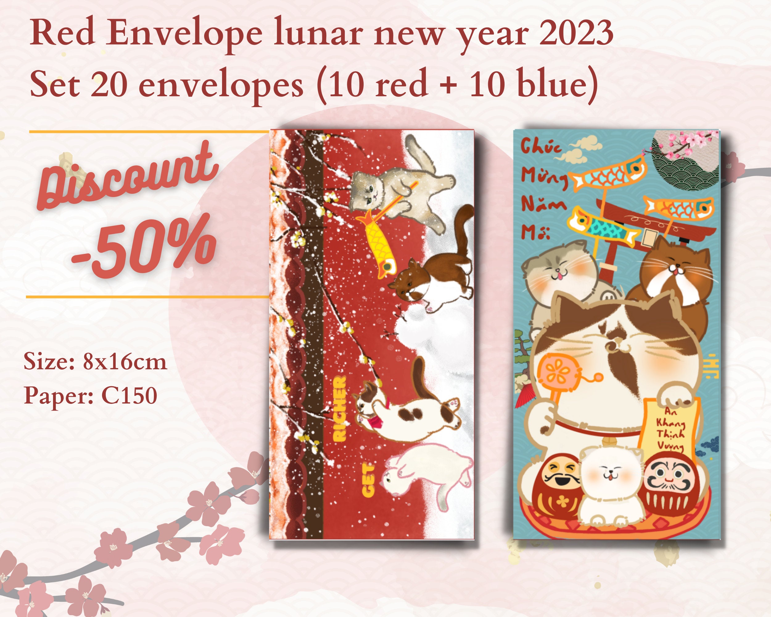 Set of 20 Cute Handmade Red Envelopes 2023 Lunar New Year 