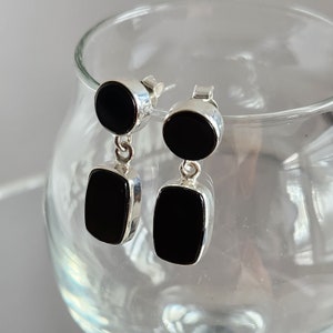 Natural Black onyx faceted earrings in 925 sterling silver handmade earrings, dangling, got stone, genuine