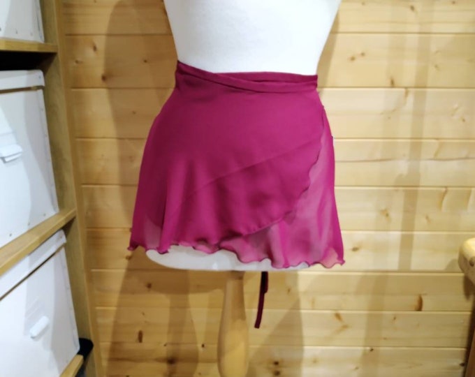 A-Line Ballet Wrap Skirt - Garnet - Chiffon - Rolled Hem - Adult Standard and Plus Sizes - Made In Cornwall, UK by Roaring Mouse