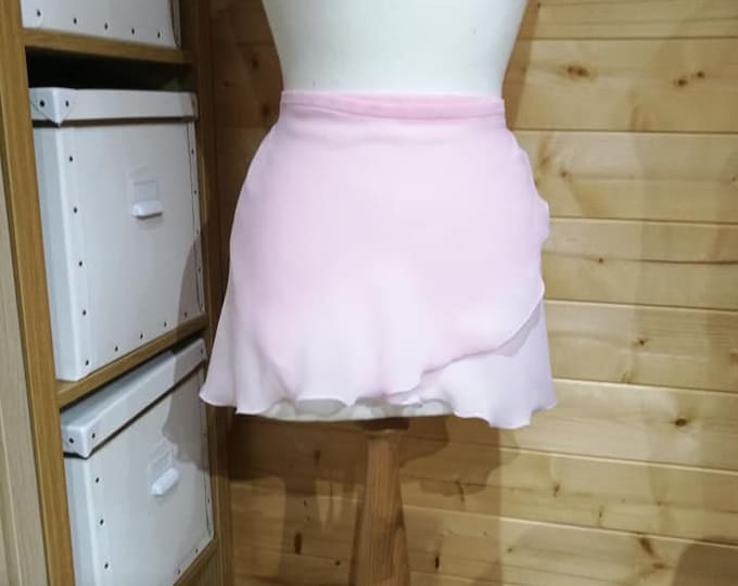 A-Line Ballet Wrap Skirt - Baby Pink Chiffon - Rolled Hem - Adult Standard and Plus Sizes - Made by Roaring Mouse In Cornwall, UK
