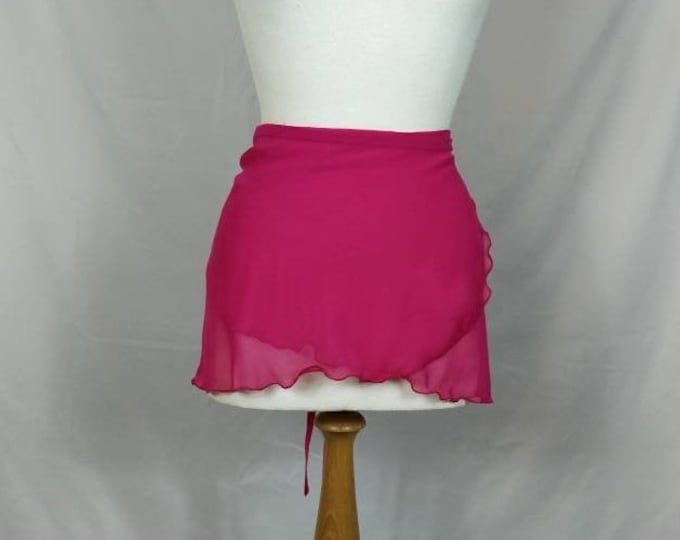 A-Line Ballet Wrap Skirt - Raspberry Pink Chiffon - Rolled Hem - Adult Standard and Plus Sizes - Made In Cornwall, UK by Roaring Mouse