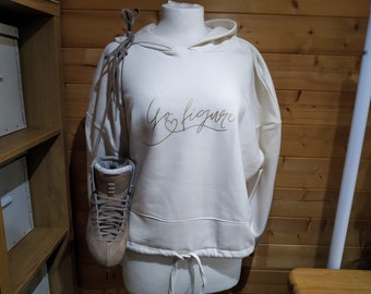 Go Figure - Ladies Oversize Cropped Hoodie in Natural or Black with motif