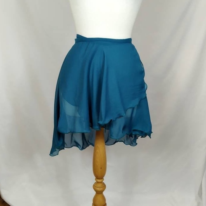 Ballet Wrap Skirt Chiffon Floaty Teal Rolled Hem Adult Standard and Plus Sizes Made by Roaring Mouse in Cornwall UK