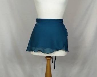 A-Line Ballet Wrap Skirt - Teal Chiffon - Rolled Hem - Adult Standard and Plus Sizes - Made In Cornwall, UK by Roaring Mouse