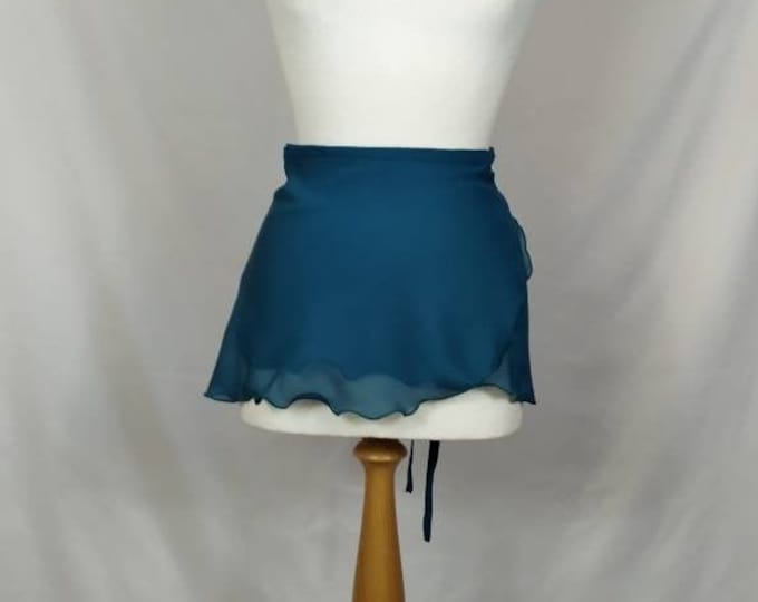 A-Line Ballet Wrap Skirt - Teal Chiffon - Rolled Hem - Adult Standard and Plus Sizes - Made In Cornwall, UK by Roaring Mouse