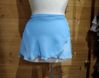A-Line Ballet Wrap Skirt - Ice Blue Chiffon - Rolled Hem - Adult Standard and Plus Sizes - Made In Cornwall, UK by Roaring Mouse