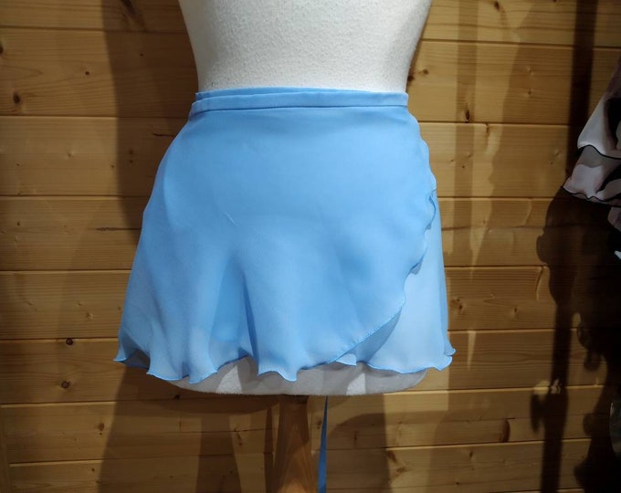 A-Line Ballet Wrap Skirt - Ice Blue Chiffon - Rolled Hem - Adult Standard and Plus Sizes - Made In Cornwall, UK by Roaring Mouse