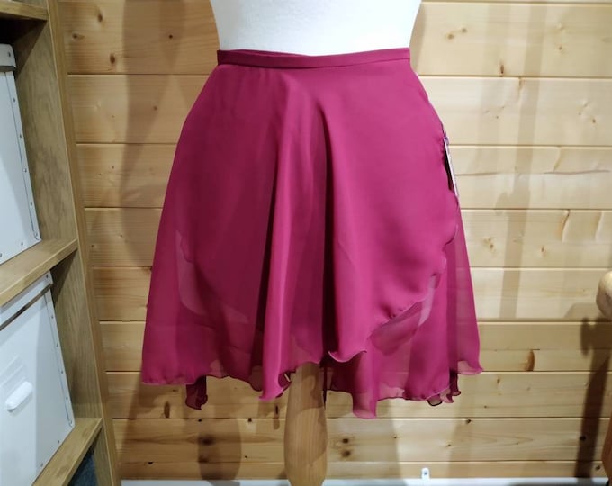 Ballet Wrap Skirt - Chiffon - Floaty - Garnet - Rolled Hem - Adult Standard and Plus Sizes - Made by Roaring Mouse in Cornwall, UK