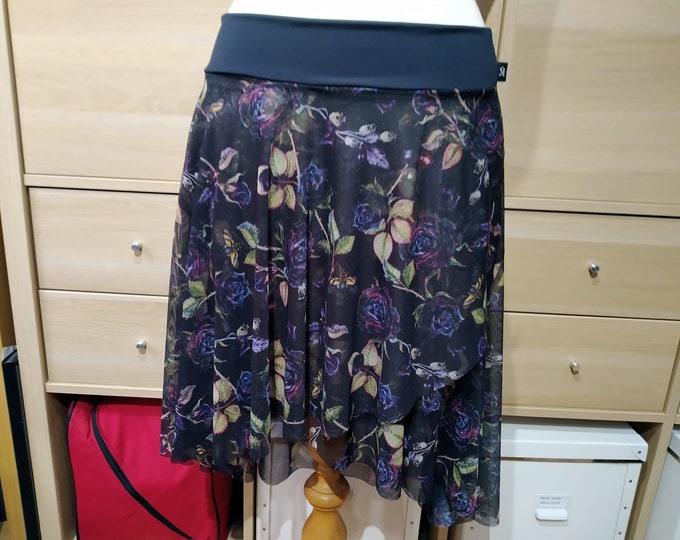 Pull-On Ballet Wrap Skirt - Winter Gothic Floral Printed Stretch Mesh - Adult and Plus Sizes