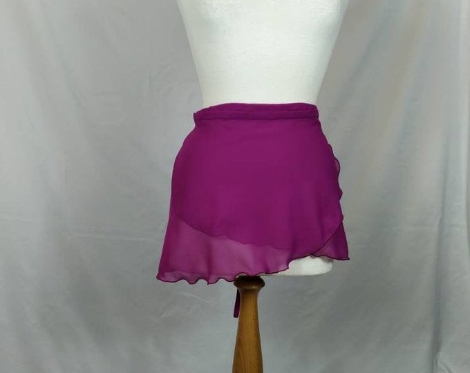 A-Line Ballet Wrap Skirt - Magenta Chiffon - Rolled Hem - Adult Standard and Plus Sizes - Made In Cornwall, UK