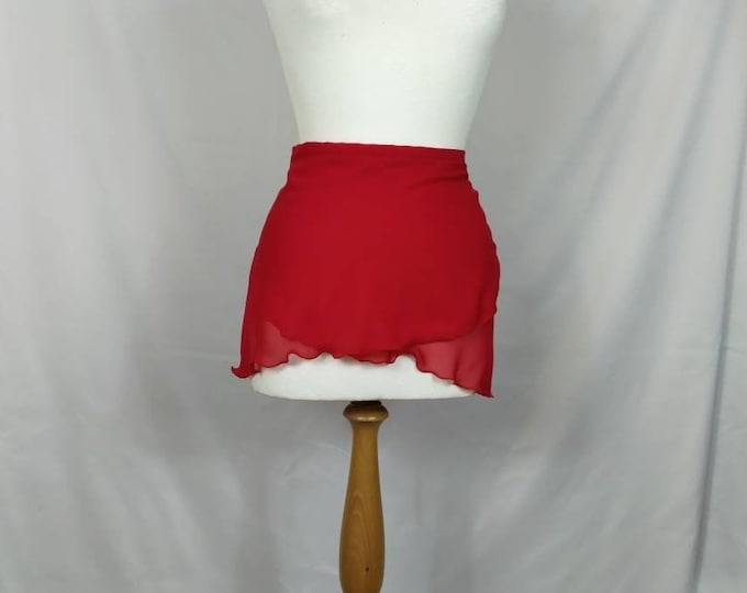 A-Line Ballet Wrap Skirt - Red Chiffon - Rolled Hem - Adult Standard and Plus Sizes - Made In Cornwall, UK by Roaring Mouse
