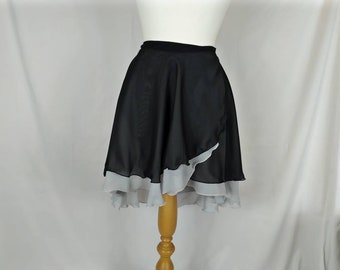 Double Ballet Wrap Skirt - Chiffon - Floaty - Black & Silver Grey - Rolled Hem - Adult Sizes, Plus and Custom - Made by Roaring Mouse