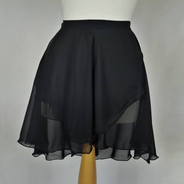 Ballet Wrap Skirt - Chiffon - Floaty - Black - Rolled Hem - Adult Standard and Plus Sizes - Made by Roaring Mouse in Cornwall, UK