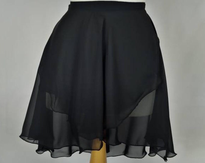 Ballet Wrap Skirt - Chiffon - Floaty - Black - Rolled Hem - Adult Standard and Plus Sizes - Made by Roaring Mouse in Cornwall, UK