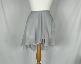 Ballet Wrap Skirt - Chiffon - Floaty - Silver Grey - Rolled Hem - Adult Standard and Plus Sizes - Made by Roaring Mouse in Cornwall, UK