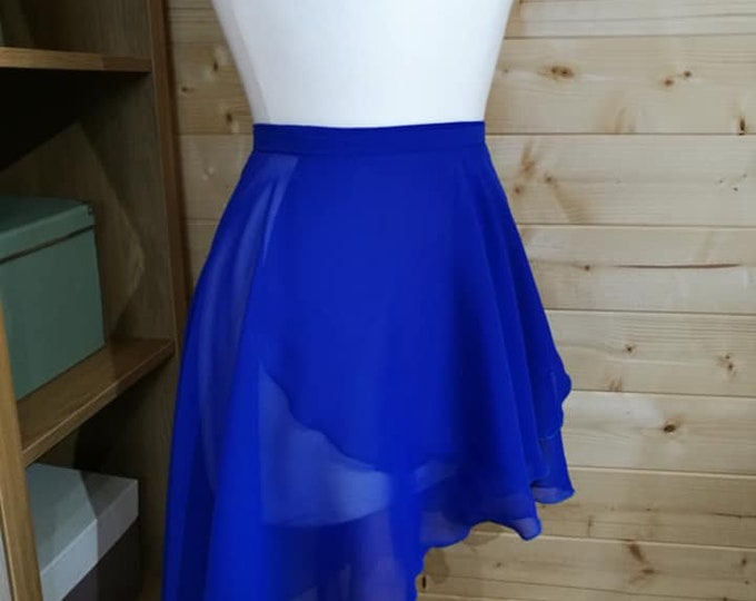 Ballet Wrap Skirt - Chiffon - Floaty - Cobalt Blue - Rolled Hem - Adult Standard and Plus Sizes - Made In Cornwall by Roaring Mouse