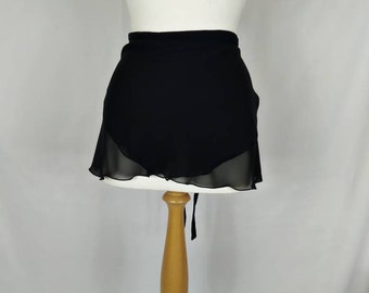 A-Line Ballet Wrap Skirt - Chiffon - Floaty - Black - Rolled Hem - Adult Standard and Plus Sizes - Made In Cornwall, UK
