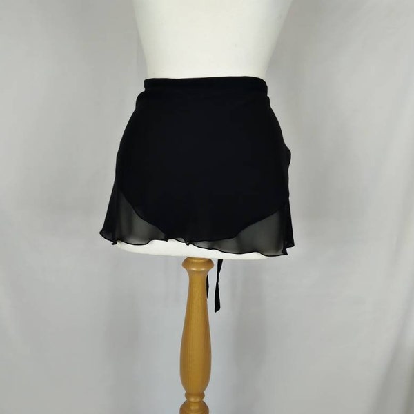 A-Line Ballet Wrap Skirt - Chiffon - Floaty - Black - Rolled Hem - Adult Standard and Plus Sizes - Made In Cornwall, UK