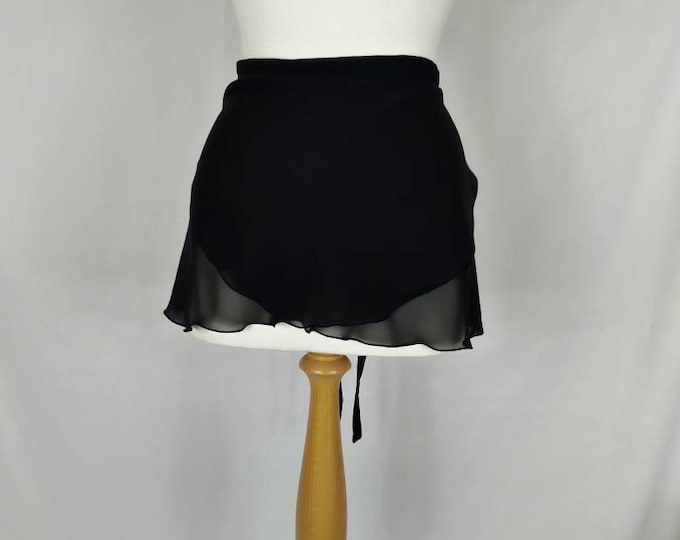 A-Line Ballet Wrap Skirt - Chiffon - Floaty - Black - Rolled Hem - Adult Standard and Plus Sizes - Made In Cornwall, UK