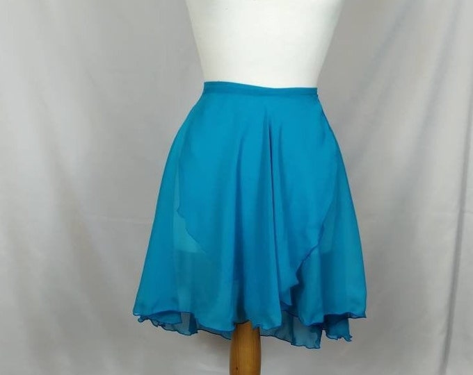 Ballet Wrap Skirt - Chiffon - Turquoise Blue - Rolled Hem - Adult Standard and Plus Sizes - Made by Roaring Mouse in Cornwall, UK