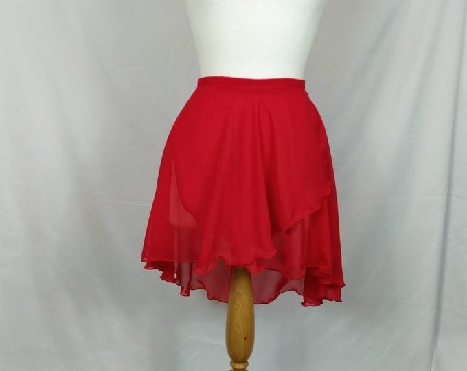 Ballet Wrap Skirt - Chiffon - Floaty - Red - Rolled Hem - Adult Standard and Plus Sizes - Made by Roaring Mouse in Cornwall, UK