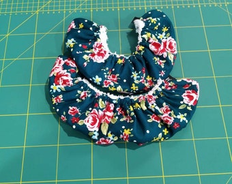 Ice Figure Skating Blade Soakers - Teal Retro Floral Print 100% cotton poplin - Terry Towelling - Handmade in Cornwall, UK by Roaring Mouse