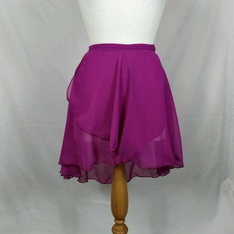 Ballet Wrap Skirt Chiffon Floaty Magenta Rolled Hem Adult Standard and Plus Sizes