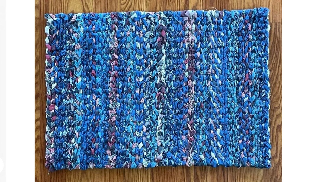 Blue Woven/twined Handmade Cotton Rag Rug Etsy