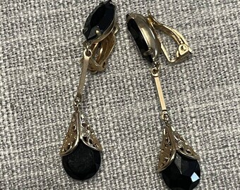 Vintage Lewis Segal Designer Signed Black Dangle Clip Earrings