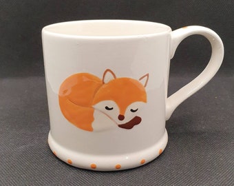 Handpainted Fox Mug  - Personalised-  Fox Mug - Fox Sleeping - Fox