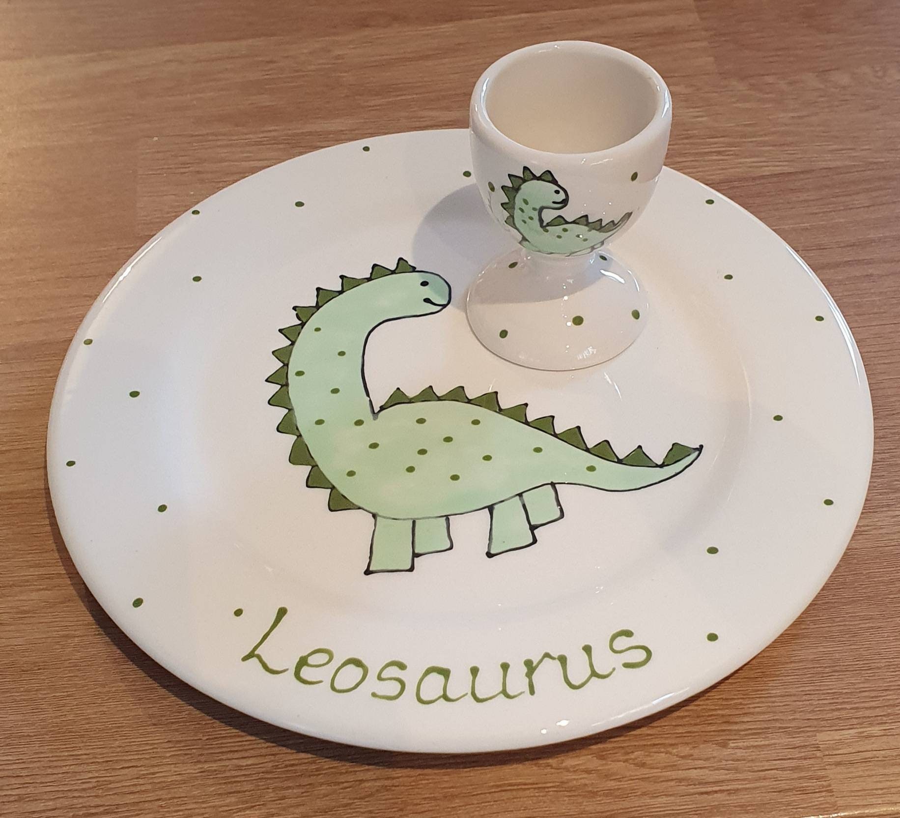 Personalised Egg Cup and Plate -  Egg and Soldiers Plate - Dinosaur - Volcano - Boys Gift - Easter Gift - Egg Cup - breakfast set - plate