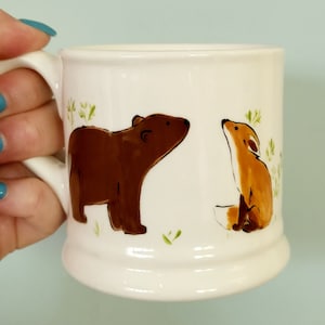 Bear and fox Mug - Fox Mug - Bear Mug - Personalised Mug  - Handpainted Ceramic - birthday gift  - gift for child - children&#39;s Mug - bear