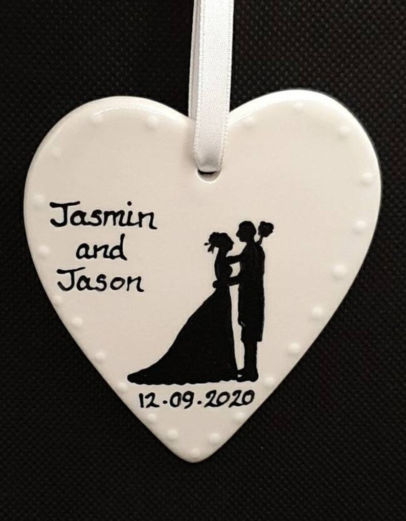 Wedding Keepsake- Ceramic Heart- Lockdown Wedding- Bride and Groom Gift valentines gift bride and groom silhouette Wedding Gift