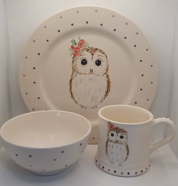 Handpainted Owl Dinner Set Owls Personalised Plate Set Childs