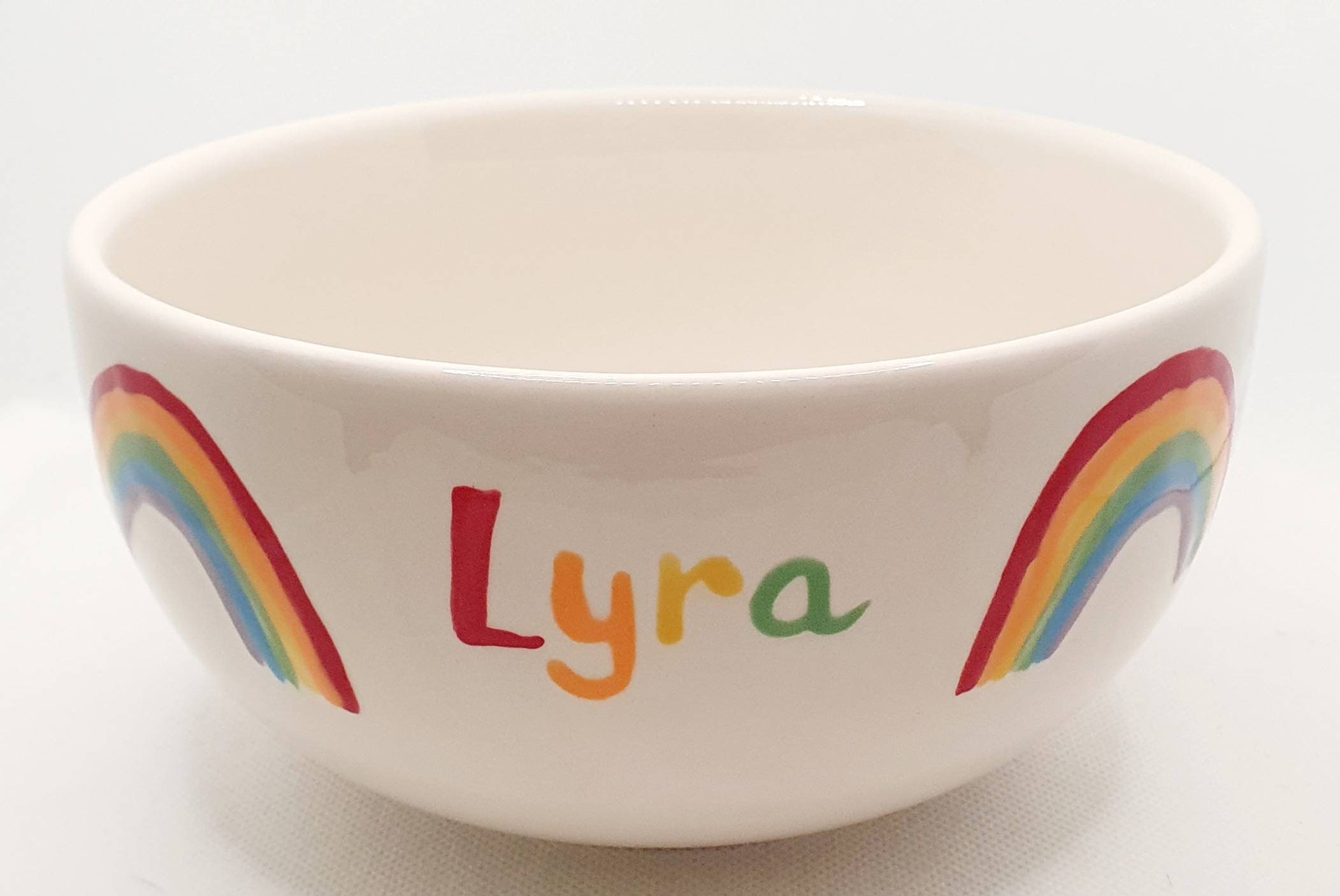 Personalised Bowl- Cereal Bowl - Rainbow Bowl - Childs Bowl - Breakfast Bowl - Rainbows - Handpainted Bowl - Popcorn Bowl