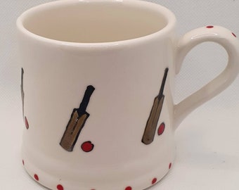 Cricket Bat and Ball Mug - Handpainted- Can be Personalised - Fathers Day Present - Dad Gift - Cricket Gift