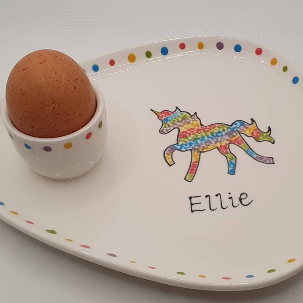 Personalised - Egg and Toast- Egg and Soldiers Plate - Unicorn -  Girls Gift- Easter Gift- Egg Cup - Birthday Gift - Unicorn Plate - Handpai