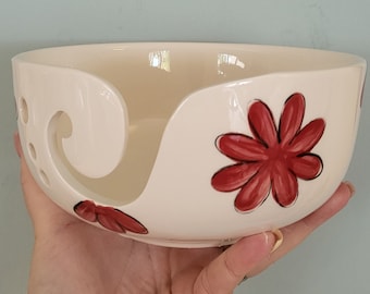 Cuenco para lana - Cuenco de cerámica para lana - Cuenco para ganchillo - Pintado a mano - Cuenco para tejer - Personalizado - Regalo para la abuela - Regalo del Día de la Madre - Flores