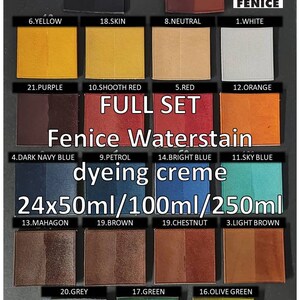 FULL SET FENICE Waterstain leather dyeing creams, made in Italy