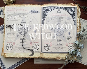 2 Pentacle Pages ~ One with border, One without~ Pentagram Theme for Book of Shadows, Journal, Art, etc ~ Instant Digital Download PDF Files