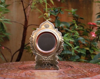 Aranmula Mirror Small Makeup Mirror Perfect Image Metal Mirror Gift Round Table Top Golden Home Decor Antique Vintage Kerala Handheld Rare