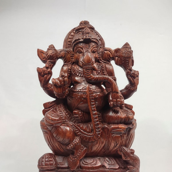 Wooden Ganesh Statue Ganesha Sculpture Vinayaka Vigneshwara Ganpati Murti Hindu Home Decor Figurine Pooja Puja Idol Temple Art Vintage Style