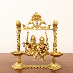 Radhakrishna Statue Jhoola Krishna Sculpture Hindu God Home Decor Diwali Gift Idol Temple Mandir Garden Decorative Figurine Pooja Oil Lamp
