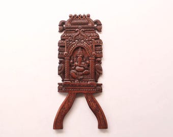 Estátua de madeira de Ganesha Kavadi, escultura do templo Gopuram, painel de parede, escultura de deus hindu, jardim doméstico, Mandir Puja, decoração de parede para sala Ganapati