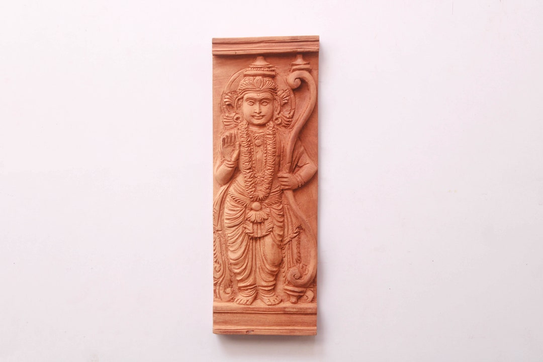 Wooden God Hare Rama Krishna on Seshnag Vintage Style Hand-Painted Carving Statue main image 0