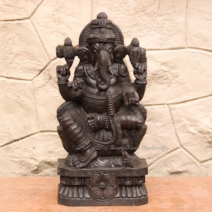 Ganesha Statue 2 Feet Wooden Hindu God Sculpture Ganapati Vinayaka Vigneshwara Figurine Hindu Home Decor Amulet Gift Elephant Head God Idol