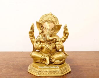 Ganesha Statue Hindu God Vinayaka Brass Metal Sculpture Gift Idol Ganapati Pooja Idol Puja Figurine Mandir Temple Decor Ganesh Vigrah Murthy