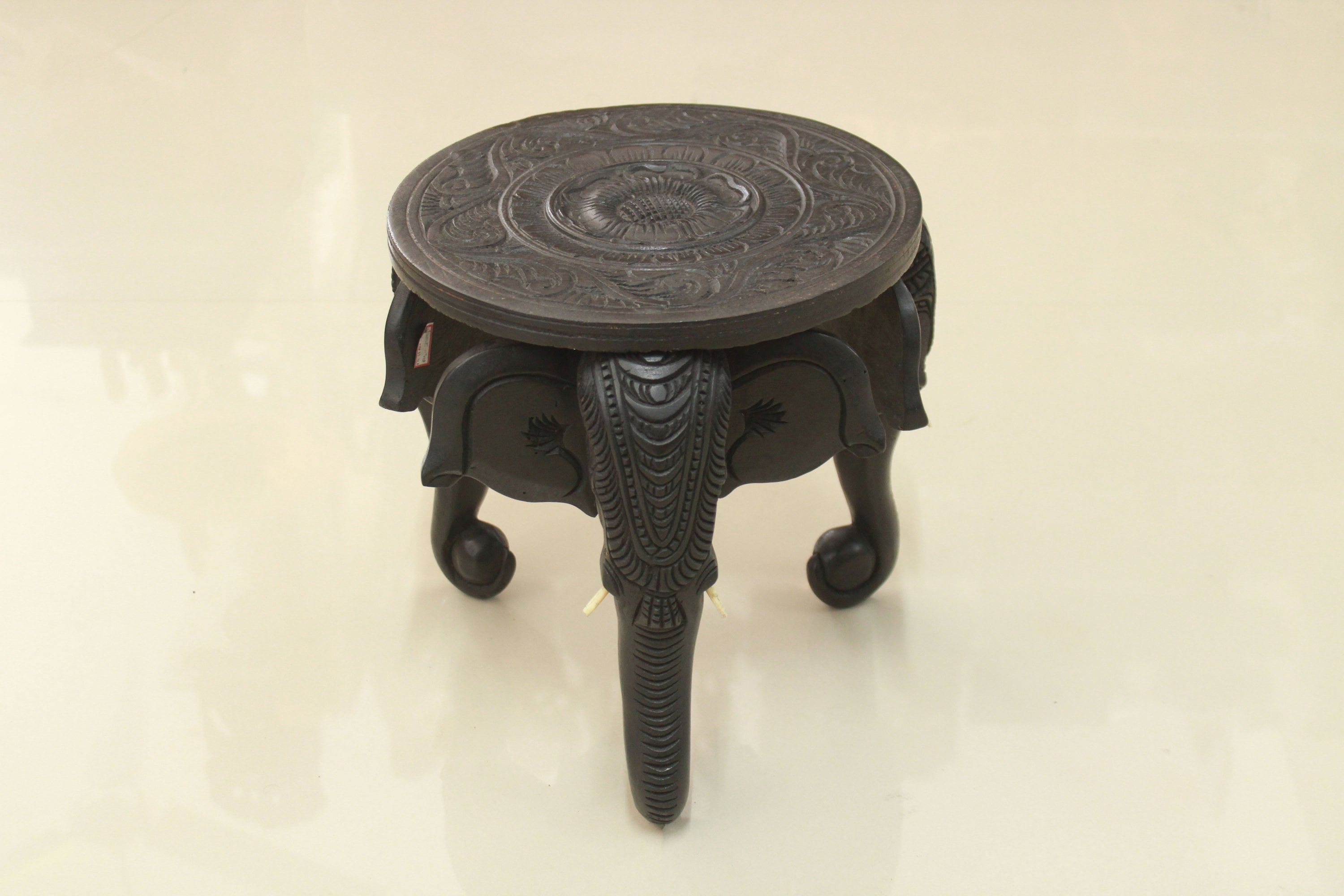 Hand Carved Wooden Elephant Planter Stand: Home Temple Decor, Small Table