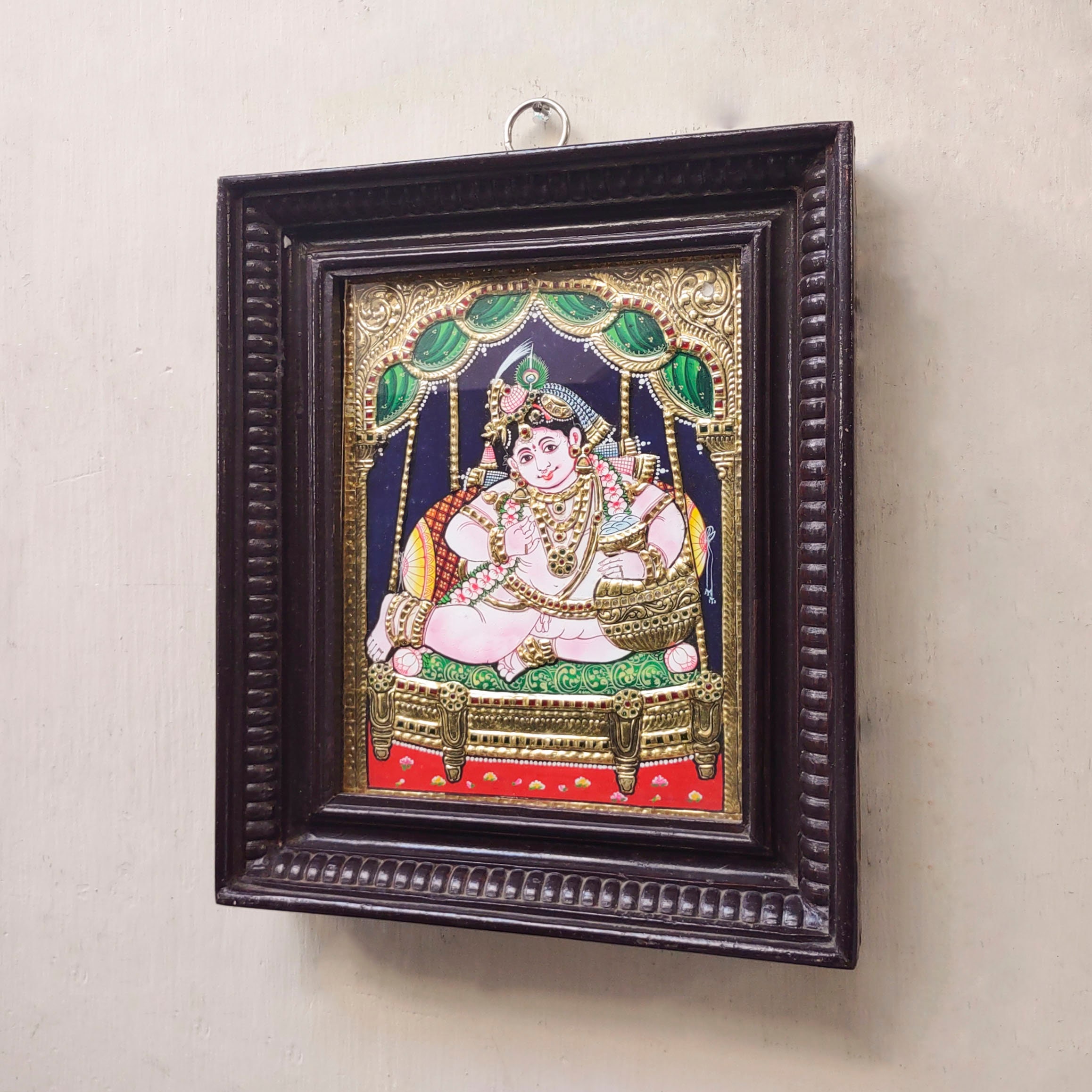 インドの古い宗教絵画 額装 ベビークリシュナ アンティーク インドの