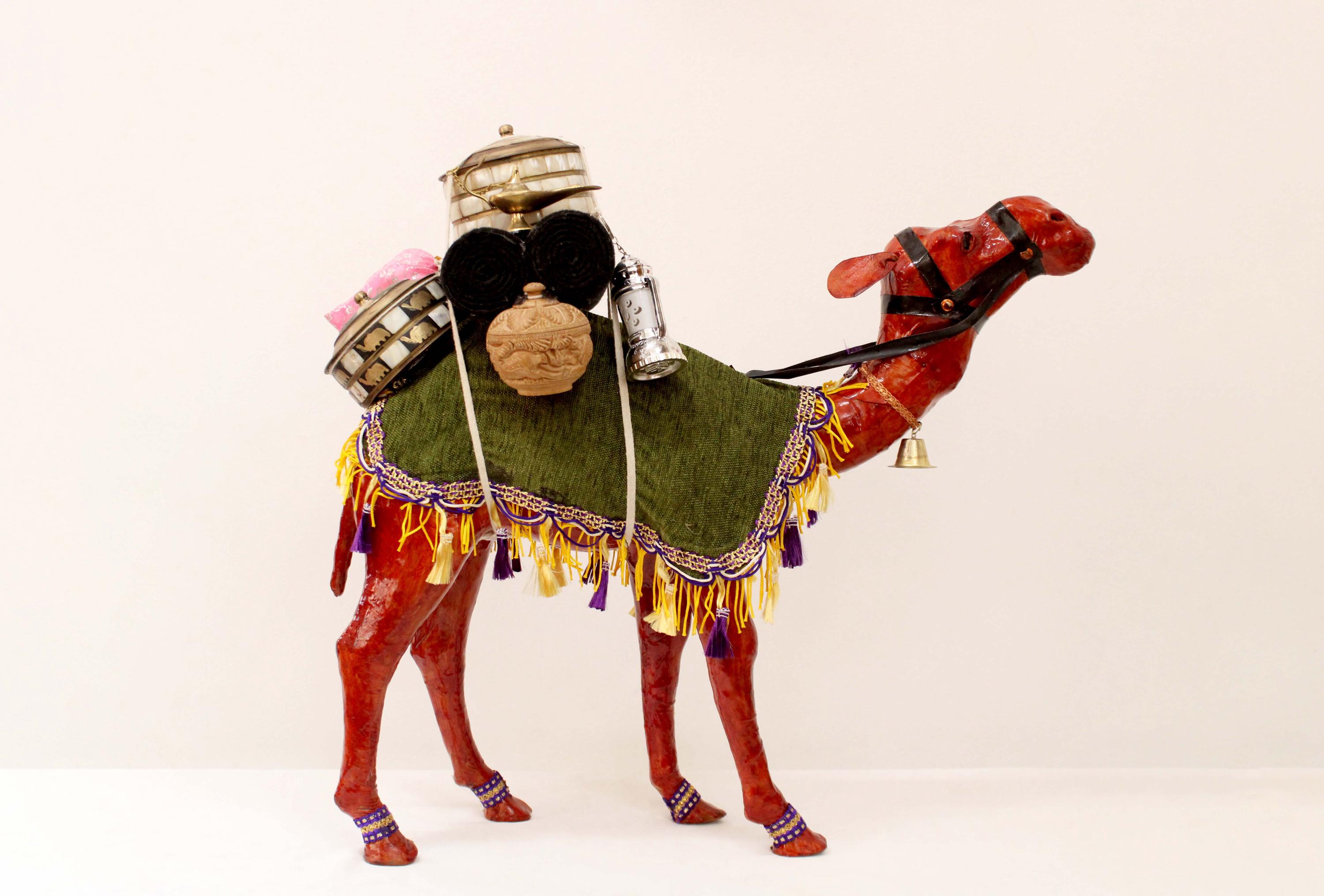 Handmade Leather Camel Statue: Vintage Desert Decor (19x21x9 In
